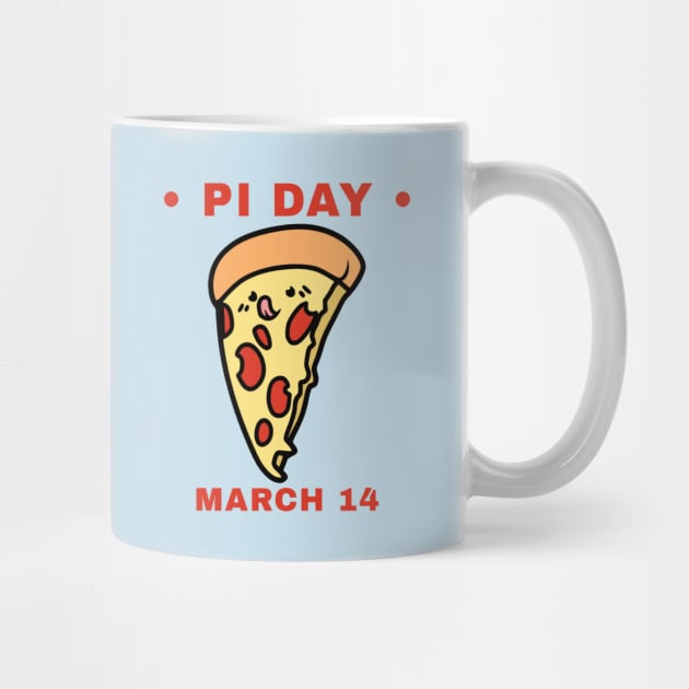 Kawaii Pi Day Pizza Slice March 14 - Red Text on Blue - National Pi Day by DPattonPD